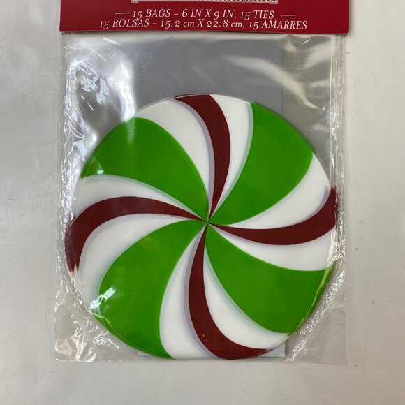 Wilton Treat Bags 6" X 9" Ties Holiday Gift Giving 15 Count Peppermint Design - Picture 4 of 6